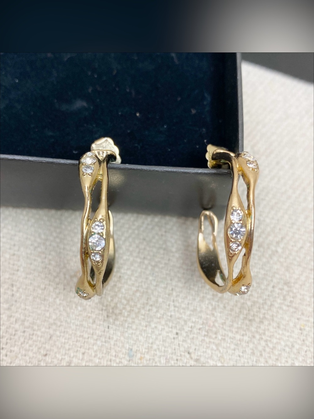 Avon Gold Tone Organic Style Hoop Earrings with Embellishment